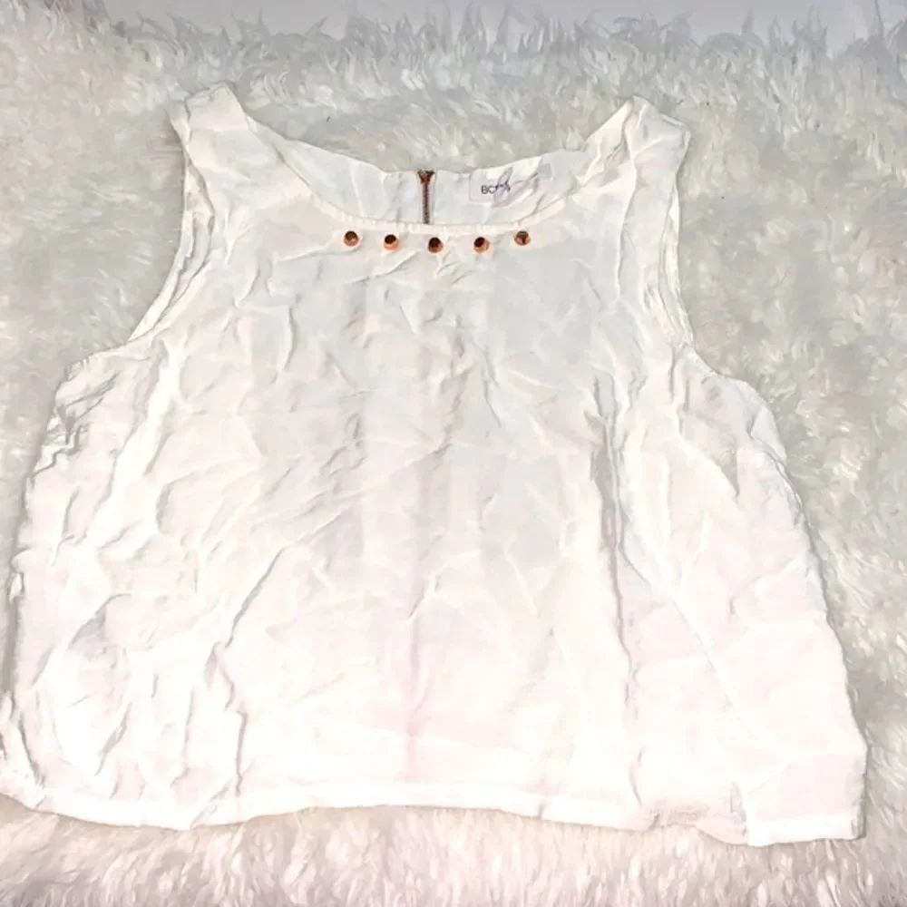 BCBG White Crop top with rose gold studs accent